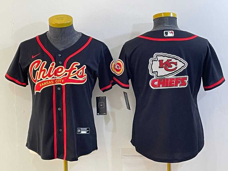 Womens Kansas City Chiefs Black Team Big Logo With Patch Cool Base Stitched Baseball Jersey